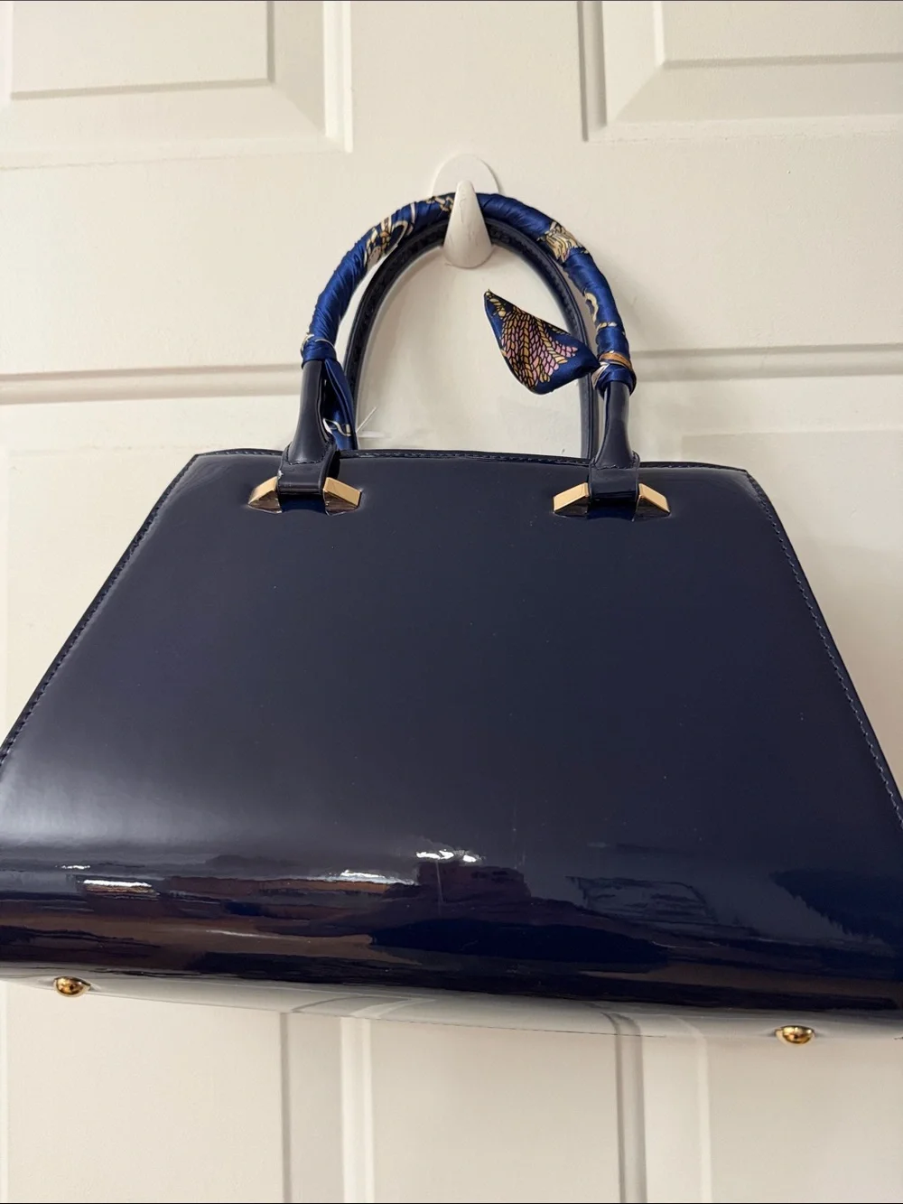Navy Patent Top-Handle Satchel